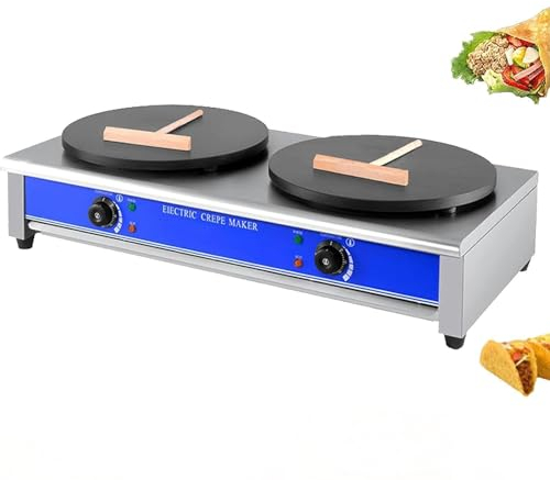 KHZKHC Crepera Eléctrica Comercial, Máquina De Pizza De Doble Cabezal, Placa Caliente Antiadherente, Temperatura Ajustable 50-300 ℃ Industrial, con Placa Calefactora De 40 Cm De Diámetro, Plancha