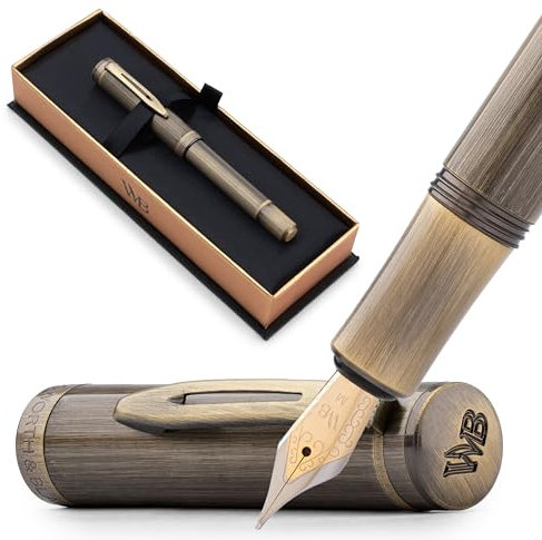 Wordsworth and Black Fountain Pen Mini EDC: Luxury Bronze Heavy Pocket Pen, Medium Nib, 6 Ink Cartridges, Ink Converter, Travel Refillable Writing Pen Gift Set, Men & Women