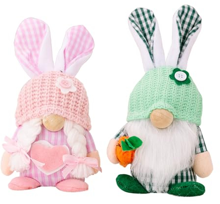 ENLACE Ostern Deko Wichtel, 2 Stück Osterdeko Wichtel Figuren, Handgemachte Plüsch Osterhasen Zwerg, für Osterdekoration Frühling Osterhase Wichtel Dekor Urlaub Dekoration