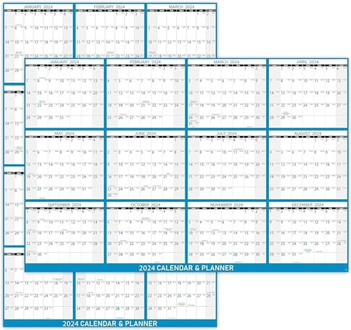 Trocken abwischbarer Wandkalender - Jahreswandkalender 2024, 58,4 x 88,9 cm, Januar 2024 - Dez. 2024, 12 Monate gefalteter Jahreswandkalender, Kalender 2024 löschbar