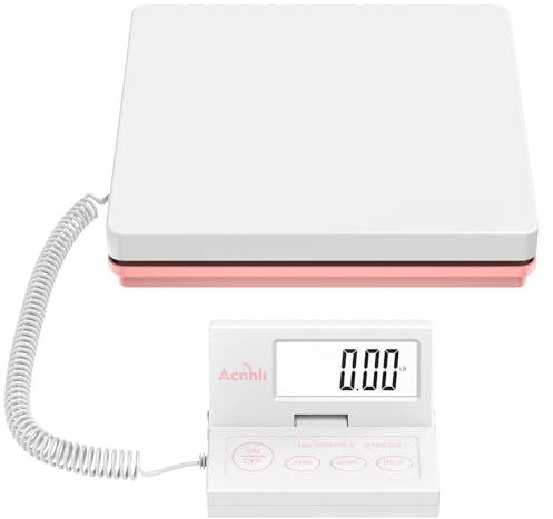 ACNHLI Postwaage für den Versand, 50 kg, Skala für Paket, drei Funktionen: Tara, Modus und Halten, individuelles flexibles Panel, mit Handbuch und Adapter