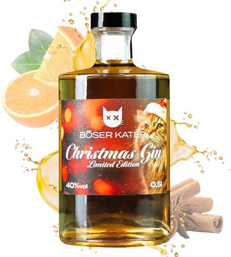 BÖSER KATER Christmas Gin | Zimt, Orange & Honig | Limitiert & Handgemacht | Winterlich würzige Geschmacksnoten | Das perfekte Geschenk für Katzen- & Ginliebhaber | Weihnachts-Gin 0,5l 40%