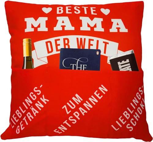 Bada Bing Kissenbezug mit 3 Taschen Beste Mama - originelle Kissen Hülle mit Spruch zum selbst Befüllen als Geschenk - personalisiertes Geburtstagsgeschenk Geldgeschenk - Deko Kissenhülle