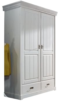 möbelando Kleiderschrank >SZ-0132< in weiß aus Kiefer massiv gewachst - 132x214x62 (BxHxT)