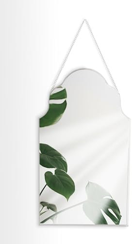 GreyZouq Decorative arched wall mirror, Metal Frame Wall Mounted Mirror With Chain for Home Decor, Bedroom, Bathroom, Living Room or Hallway Wall Mirror with white Rim with chain (White) 40cm