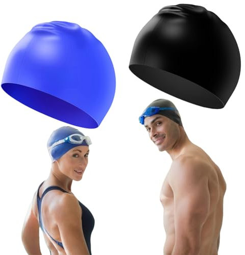 Silicone Gorro de Natación,2pcs Gorro de Natación Unisex,Gorro de Natación para Mujeres y Hombres,Gorros de Natación de Piscina,Gorro de Natación,Gorros de Baño,Gorro de Natación Suave y Resistente