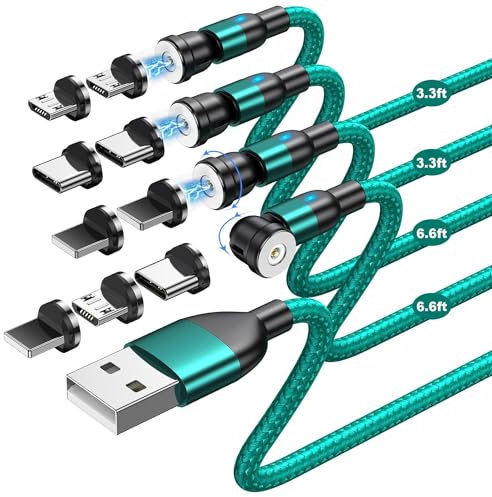 AUFU 4Pack Magnetic Charging Cable [3.3ft, 6.6ft], 360° Rotating USB Charger with LED