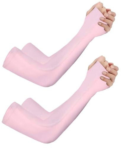 2XK-NOV 2 Pares Mangas para Brazos, Manguitos de Compresión de Protección UV, Manga de Enfriamiento para Mujer Hombre, Ciclismo, Gaming (rosa+rosa)