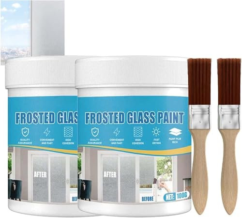 Hualabo Lot de 2 bombes de peinture pour verre dépoli, peinture pour porte et fenêtre, peinture givrée pour verre, imperméable et résistante aux UV, givre brumeux mat