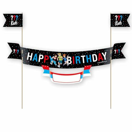 DH-Konzept Kuchenbanner 'DREI FRAGEZEICHEN KIDS' 23 cm x 15 cm, 1 Stück, Blau und Gelb, Geburtstag