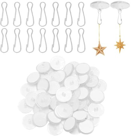 GOIEHIR Transparente Selbstklebende Deckenhaken, 50 Deckenhaken Set Selbstklebend, Unsichtbare Klebehaken Decke, Wiederverwendbare Wandhaken mit Fahnenmast Clips, Dekofreundliche Aufhängung