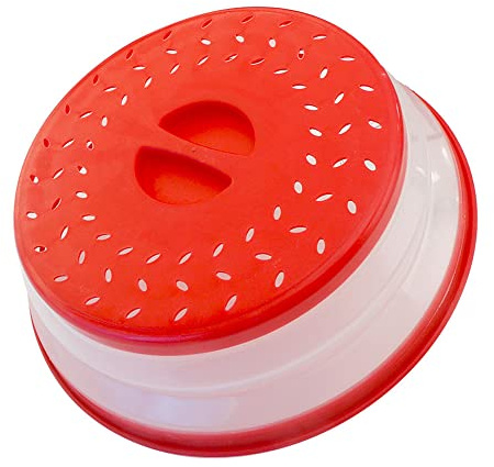 Collapsible Microwave Splatter Cover, Microwave Plate Cover With Steam Vent,BPA-Free Silicone & Plastic(red, 10.5IN)