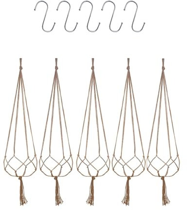 5 Pack Hanging Planters, Cotton Rope Plant Hanger with 5 Hanging Hooks, 90cm Plant Holder for Potted Flower, Deck, Ceiling, Balcony, Wall Decoration