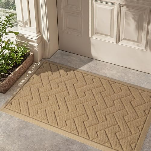 LEKEEPGO Fußmatte außen und innen, rutschfeste Fußmatte, waschbar Fussmatte aussen, saugfähig Schmutzfangmatte außen Türmatte Fußabtreter für Haustür, Eingang, Outdoor, 60 x 90 cm, Khaki