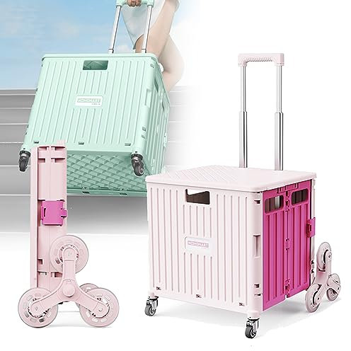 Contenitore pieghevole pieghevole da 65 litri | Carrello della spesa leggero con ruote per scale a 360° | Facile da pulire e capacità di carico di 50 kg | Ideale per traslochi, stoccaggio, viaggi in
