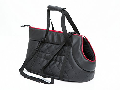 Hundetragetasche aus Kunstleder - Hundetransporttasche für kleine Hunde und Katzen bis 8 kg - praktische Transporttasche - Hundetasche - 30 x 58 x 32 cm - Schwarz