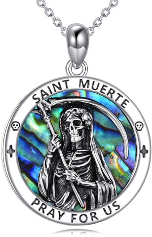 VENACOLY Santa Muerte Halskette S925 Sterling Silber Sense Reaper Halskette Lattd Santa Death Schädel Anhänger Schmuck Geschenke für Damen Frauen Männer
