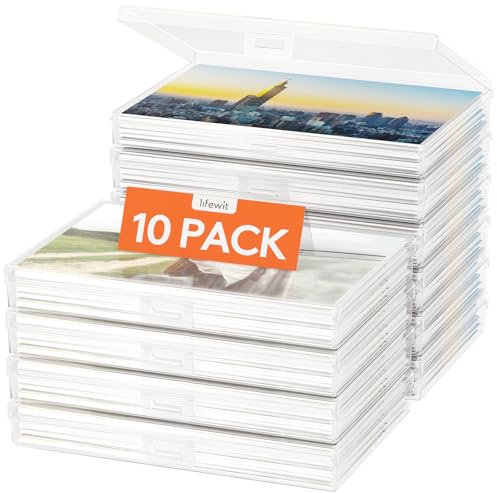 Lifewit 10 Pcs Caja Organizadoras Fotos Plástico,Caja Almacenamiento con 10 x 15 cm Fundas Interiores Fotos,Caixa Arrumação para Organizar Fotografías/Tarjeta/Imagen/Sello,Caja Almacenaje para Oficina