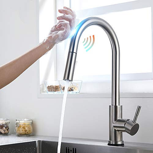 Faucet Grifos táctiles Inteligentes para Cocina, Mezclador de Fregadero con Sensor para Grifo de Agua de Cocina, Mezclador de Agua con Sensor Giratorio para Grifo táctil, Negro (níquel Cepillado)