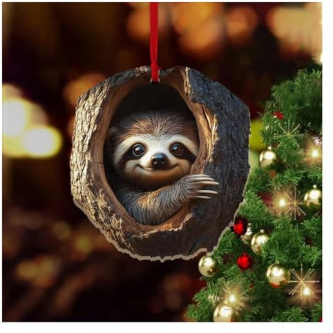 Wisafory Weihnachtsbaumschmuck Acryl Tier Dekor Weihnachtsbaum Anhänger mit Tiermuster 2D Acryl Weihnachtsdeko Eule Waschbär Ornament für Urlaub, Party, Weihnachtsdeko Faultier