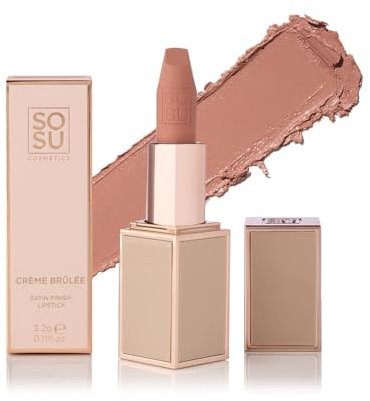 SOSU Cosmetics Satin Lippenstift Crème Brûlée – Langanhaltender, Feuchtigkeitsspendender Lippenstift in Nude-Rosé mit Satin-Finish, Jojobaöl und Hyaluronsäure, Für Glatte, Gepflegte Lippen