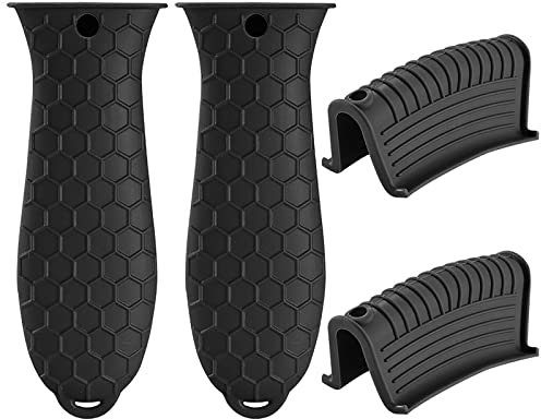Silikon Heiß Griff Halter und Silikon Hilfsgriffhalter Wärmeisolierter Assist Griff Halter für Gusseisen Topfwoks, Bratpfannen, Bratpfannen, Pfannen, Ofen 4 Stücke Schwarz