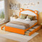 TIZZ Polsterbett, zweifarbiges Patchwork am Kopfende des Bettes mit niedlichen Ohrformen, Juniorbett doppelt, mit 4 Ablagefächern, Kunstlederstoff(Orange, 140x200cm)