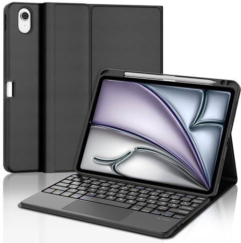 WAVATA Tastatur für iPad Air 11 Zoll M4 2026/M3 2025/M2 2024 mit Touchpad, Hülle mit Tastatur für iPad Air 11 Zoll Magnetische Bluetooth Kabellose Abnehmbare QWERTZ Layout, Schwarz
