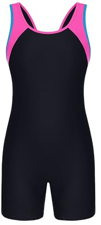 beautyin Girls One Piece Swimsuits Racerback Lap Swimming Suits Boyleg Training Swimwear Magenta/Black