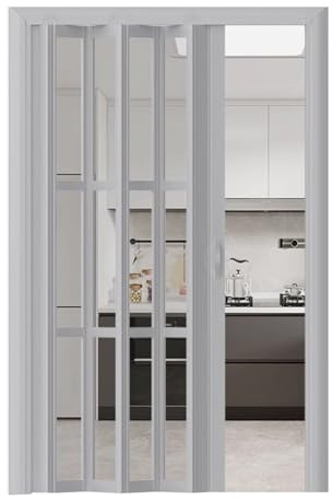 Puerta Plegable Cierre Magnético Plisado Puertas Correderas de Pvc Puerta Acordeon Division Plegable Interior Gris Blanco Negro para Salon Armario Baños, Personalizable Puertas Correderas(Gray,60cmx20
