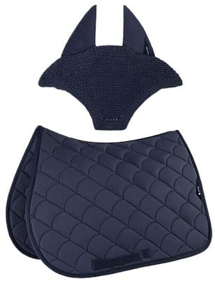 Equiline Set aus Satteldecke und passender Mütze für englische Montage, Pferd, Hindernisspringen, Dressage Vibe mit Anti-Schock-Steppung, atmungsaktiv, Made in Italy (Blau, Voll