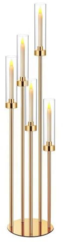 Kerzenständer - Stabkerzenhalter, 5-armiger Kandelaber Mit Acryl-Lampenschirm, Goldener Kandelaber Für Hochzeitstische, Geburtstagsfeiern, Heimdekoration, 39,4 Zoll Großer Kerzenhalter Für LED-Stabker