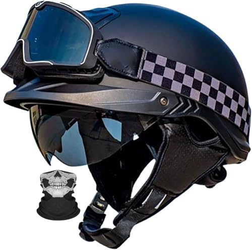 Jethelm Mit Doppelvisier Rollerhelm S-XXXL Mit Sonnenblende DOT/ECE Zertifiziert Retro Motorradhelm Mit Visier Mopedhelm Für Motoroller-Herren Und Damen-Robust Komfortabe Scooter