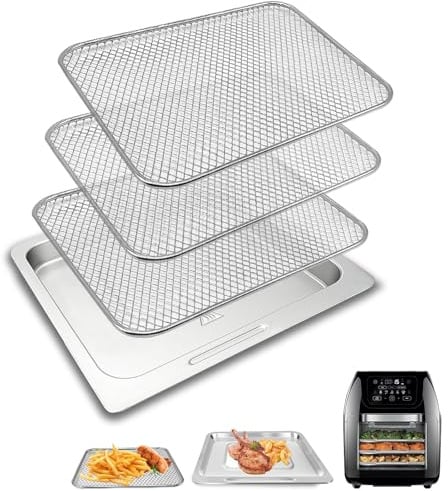 GWYXC 4 Stück Set Air Fryer Drip Pan mit Korb für Multifunktionale Digital 10 QT 10L XL Air Fryer 17 Touchscreen Voreinstellungen, Air Fryer Zubehör Grill Pan Plate Ersatztablett Teile