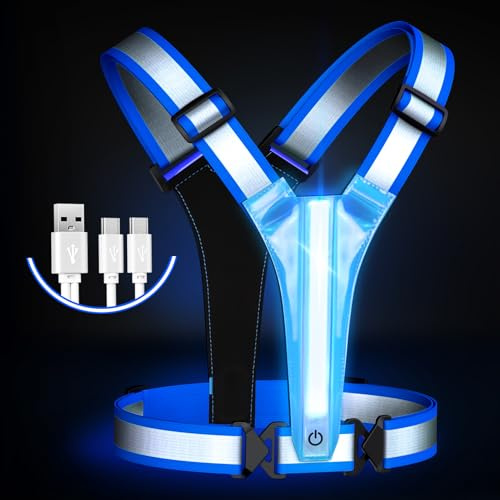 Samlior LED Reflektierende Laufweste, 5 Farben 3 Lichtmodi Wiederaufladbare USB Lauflicht, LED Running Reflektoren, Verstellbare Leuchtweste für Laufen Gehen Radfahren in der Nacht
