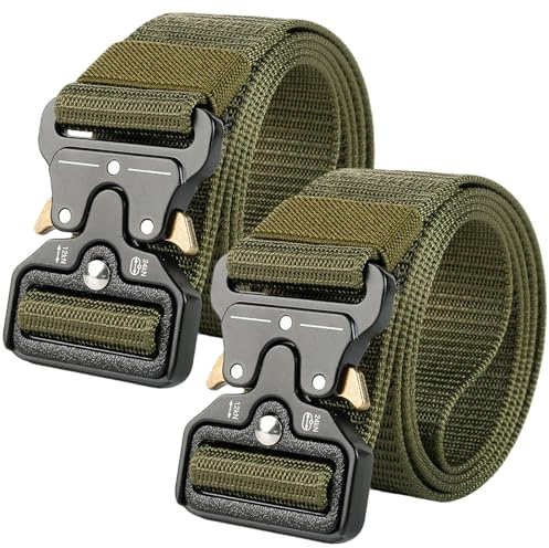 FIGCY Tactical Belt Men's Set of 2 Robust and Adjustable Work Belt with Quick Release Buckle, 3.8cm Wide Military Tactical Belt for Outdoor, Work and Everyday Use