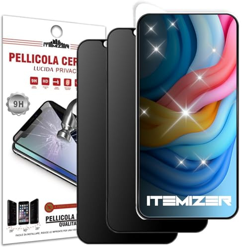 iTemizer Protector de pantalla brillante y privacidad para iPhone 17 – Protector de pantalla anti-espía, cristal cerámico 9H, protección antiarañazos, sensibilidad táctil, fácil aplicación con kit