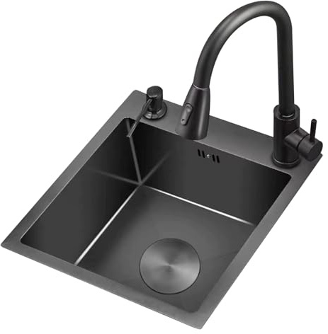 Kleine Edelstahl-Barspüle Mit Wasserhahn, Kompaktes Einbau-Einzelbecken Für Großküchen, Hotelcafés Und Den Privaten Gebrauch, Platzsparendes Waschbecken(36 * 36 * 21cm)