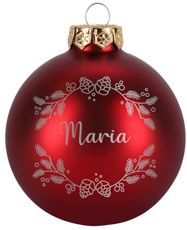 Herz & Heim® Personalisierte Weihnachtskugel mit Gravur – Christbaumkugel mit Name – Auswahl Farbe & Größe – Weihnachtsbaumkugeln als festlicher Baumschmuck für Weihnachten (Rot matt, 8 cm Ø)