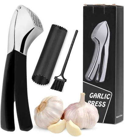 Presse Ail, Ecrase Ail, Presse Ail Inox - Broyeur Ail Inox Robust Avec Manche Ergonomique, Levier Avec Brosse De Nettoyage, Passable Au Lave-Vaisselle