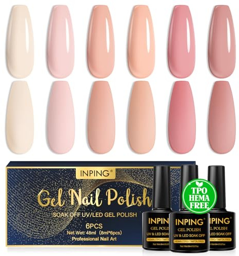 INPING UV Nagellack TPO-FREE Nude Rosa 6 Farben Gel Nägel 8ML | Milchig Weiß Nude Rosa Gel Nägel Soak-Off UV/LED Gel Nagellack UV Set für Frauen Nail Art Design Maniküre Geschenkset