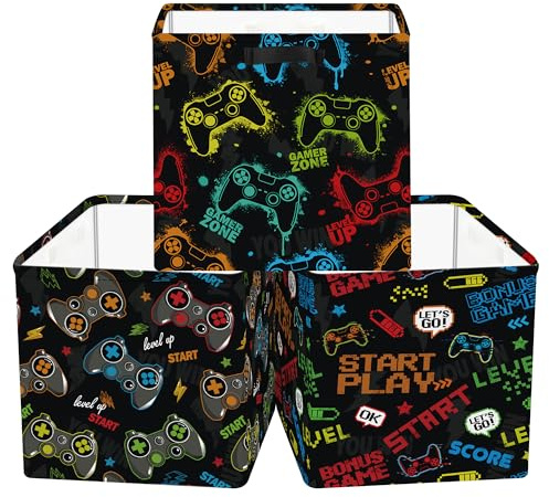 Clastyle Juego de 3 Caja Almacenaje Tela Mando Cesta Juguetes Infantil | Cesta para Guardar Juguetes Plegables para Libros, Ropa, Cubo Almacenaje con Capacidad para Hasta 25 kg, 30x30x30 cm