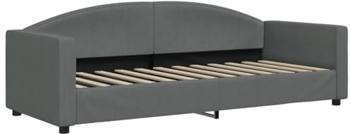 Tagesbett 80x200 cm – Sofá Cama Moderno con Estructura de Metal y Madera Maciza, Tapizado en Tela Gris Oscuro (100 % Poliéster), con Somier de Lamas de Contrachapado, Ideal para Invitados
