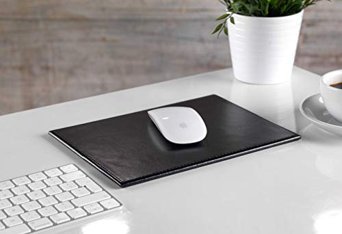 Black Real Leather Slim Hard Back Mouse MAT COMUTER Laptop Professional PAD 25 X 19CM