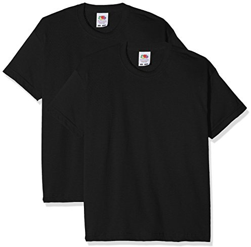 Fruit of the Loom Boy's Kids Valueweight Short Sleeve 2 Pack T Shirt, Black (Black Black), 5-6 Years Manufacturer Size 36 UK