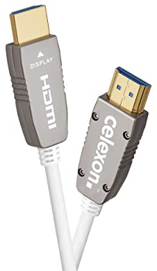 celexon UHD Optical Fibre HDMI 2.0b Active Kabel 25m, weiß | Optische Signalübertragung für lange Strecken, mit HDR, HLG, ARC und HDCP 2.2 ohne separate Stromversorgung.