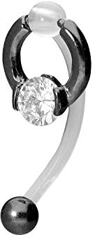PIERCINGLINE PMFK Bananabell + Chirurgenstahl Design RING + 5 mm KRISTALL Piercing Intimbereich Bauch Schwarz