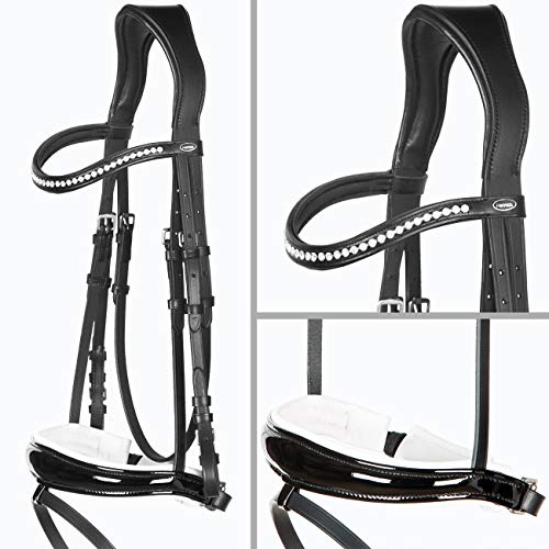 Heinick-Reitsport Trense Soft Schwarz Weiß Lack anatomisch Competition ~ Diamant ~ WB VB Größe Vollblut/Cob