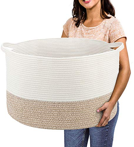 R RUNKA Toy Box for Stuffed Animal Storage – 22x14 Large Cotton Rope Basket,Organiser for Toys， Boho Style Chest