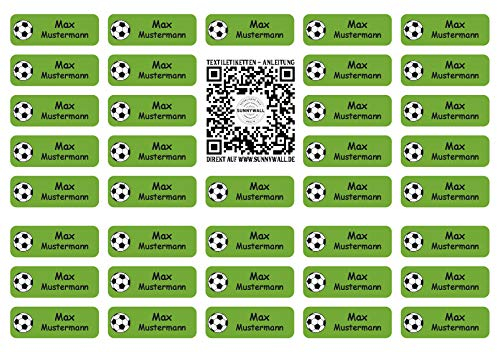 Sunnywall® 37 Selbstklebende Namensschilder & Namensaufkleber für Kleidung & Gegenstände - waschmaschinengeeignet | Ideal für Kinder, Schule und Kita (3,8x1,4 cm) (Fußball 38)